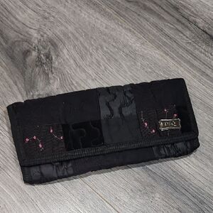 DSQ Quilted Velvet Corduroy Nylon Black W/Pink Roses Wallet